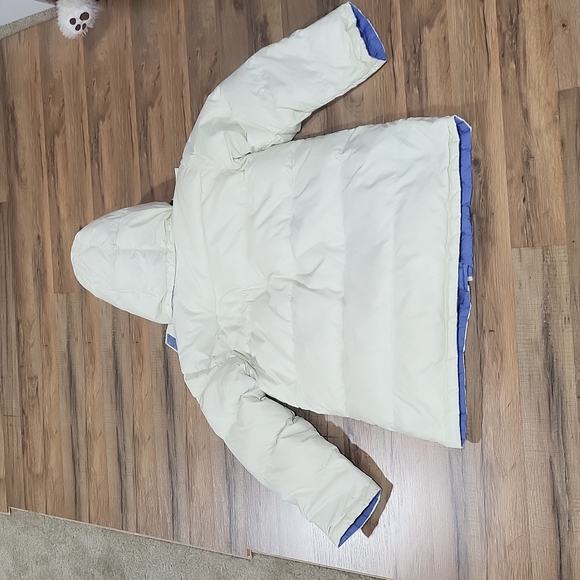 LANDS' END Ivory Blue Reversible Nylon & Down Puffer Coat with Detachable Hood - Picture 2 of 15